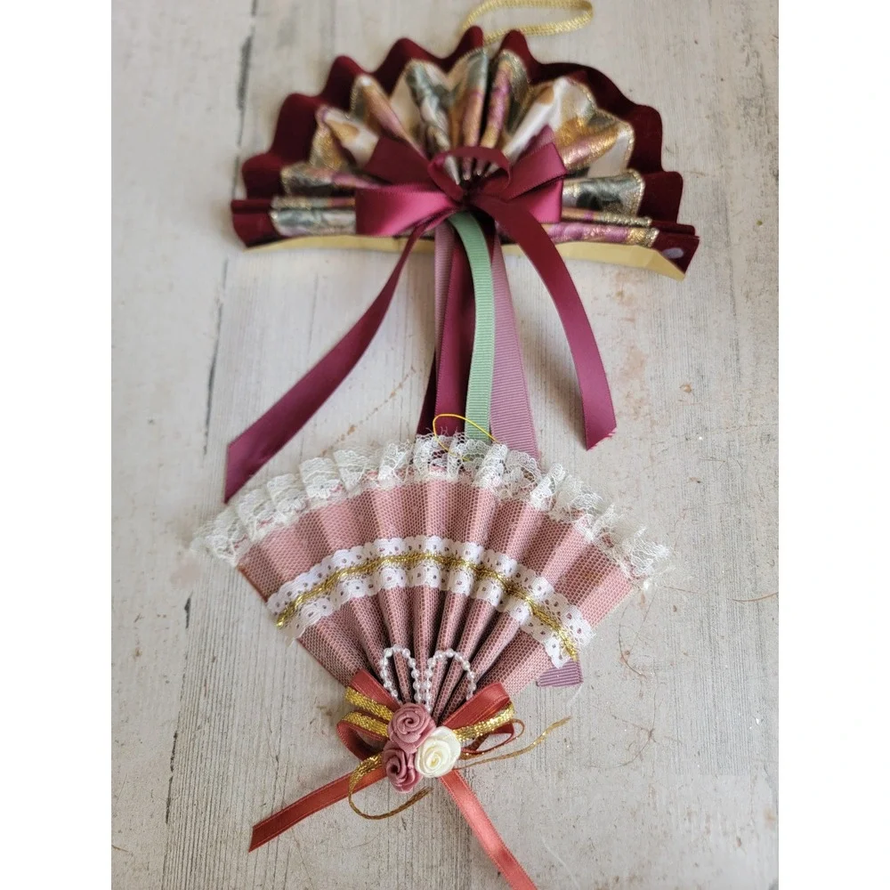 Vintage Victorian Rose fan ornament Xmas floral Unique Home decor set
